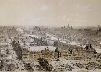 Le Louvre achevé et la nouvelle rue de Rivoli, gravé par Philippe Benoist